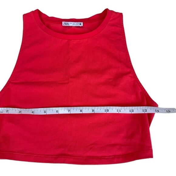 Zara Cropped Tank Top in Red Stretch Cotton in Size Small - Picture 6 of 7